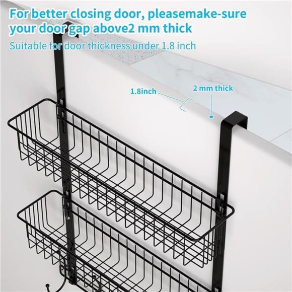 Over The Door Hooks, Door Hanger Towel Rack with 5 Coat Hooks & 2 Mesh Basket - Picture 4 of 6